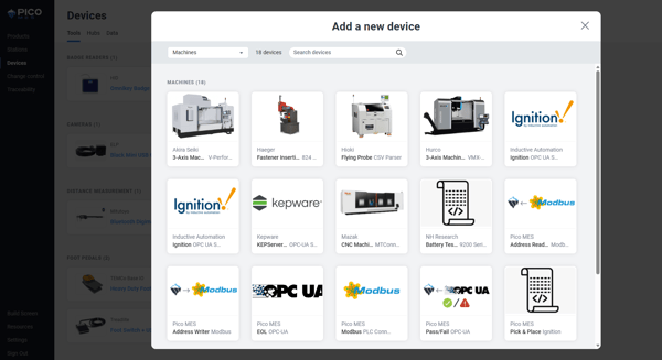 All machines are plug-and-play from PICO's no-code Device Library