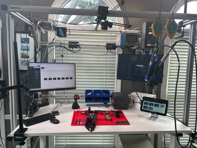 Drone assembly on a workbench, using Pico MES as worker guidance